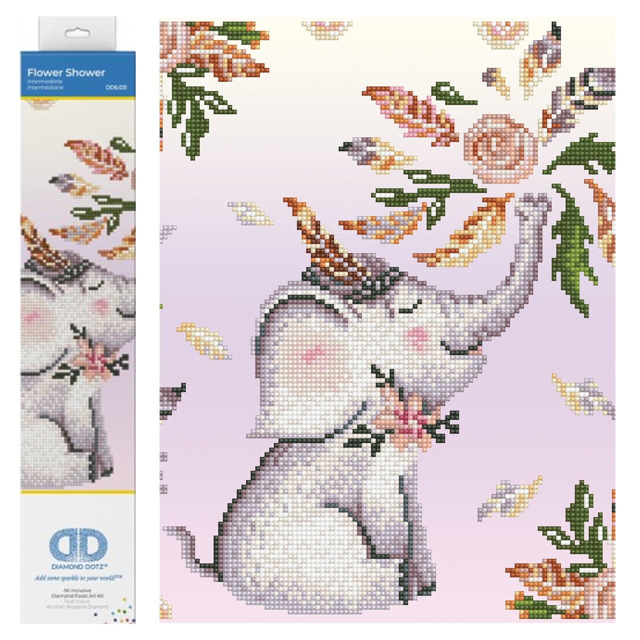 Diamond Dotz Flower Shower Elephant Diamond Painting Kits for Adults - Diamond Art Kits a Relaxing Creative Craft Kit with Dotz Gems 12x14